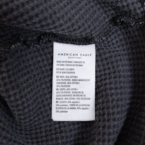 American Eagle Waffle Knit Hooded Jacket Dark Gray Oversized Medium - Picture 14 of 15